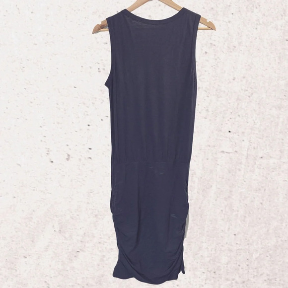 Velvet Blue Ruched Sheath Midi Dress - Picture 2 of 4